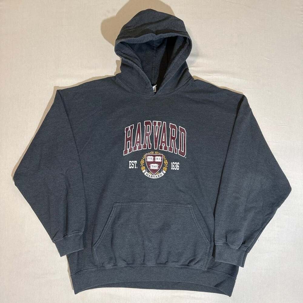 Gildan Heavy Blend Harvard University Crest Logo Dark Grey Hoodie XL